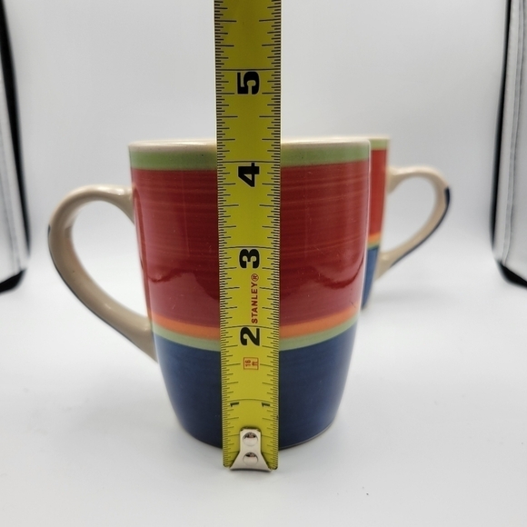 Royal Norfolk Coffee Mugs Stripes Red Orange Green Blue Ivory HH20 - Set of 2 - Picture 4 of 5